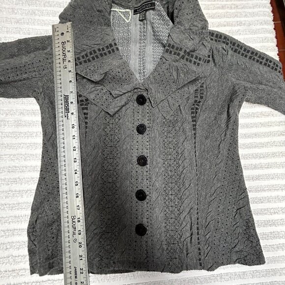 São Paulo Women’s Sweater Dark Gray Ruffle Collar Cardigan Size 10 Casual - Picture 9 of 9